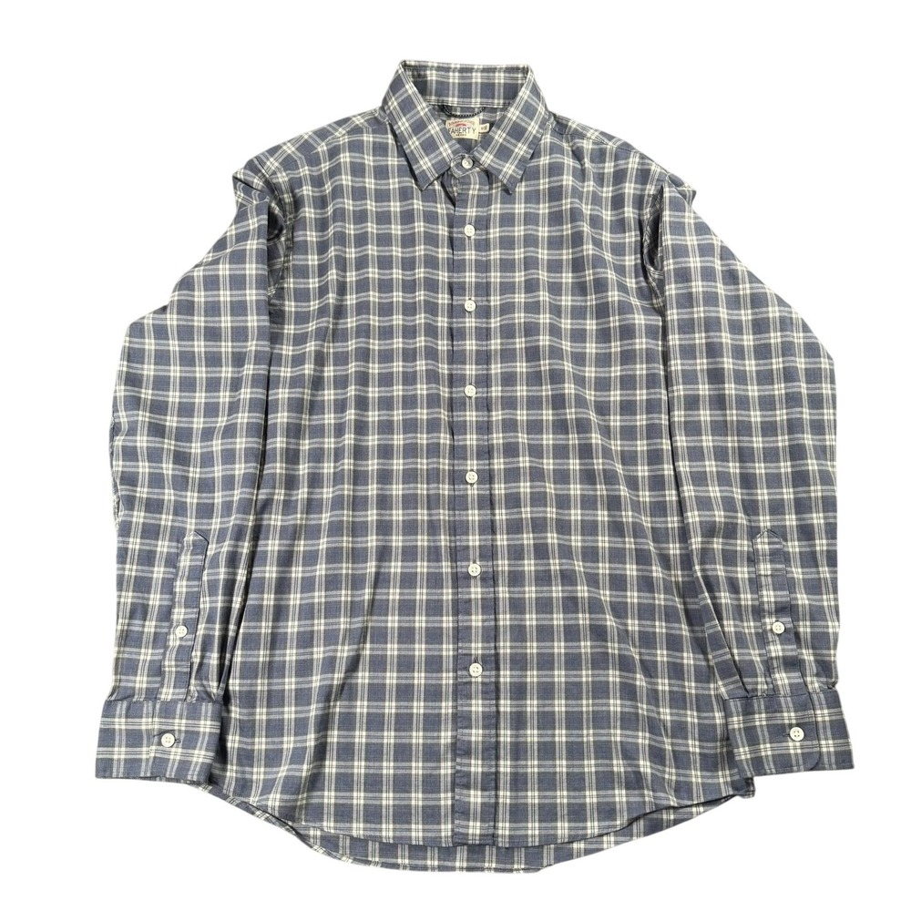 Faherty Brand Shirt Mens Medium Blue Plaid Flannel Button Down Stretch Casual
